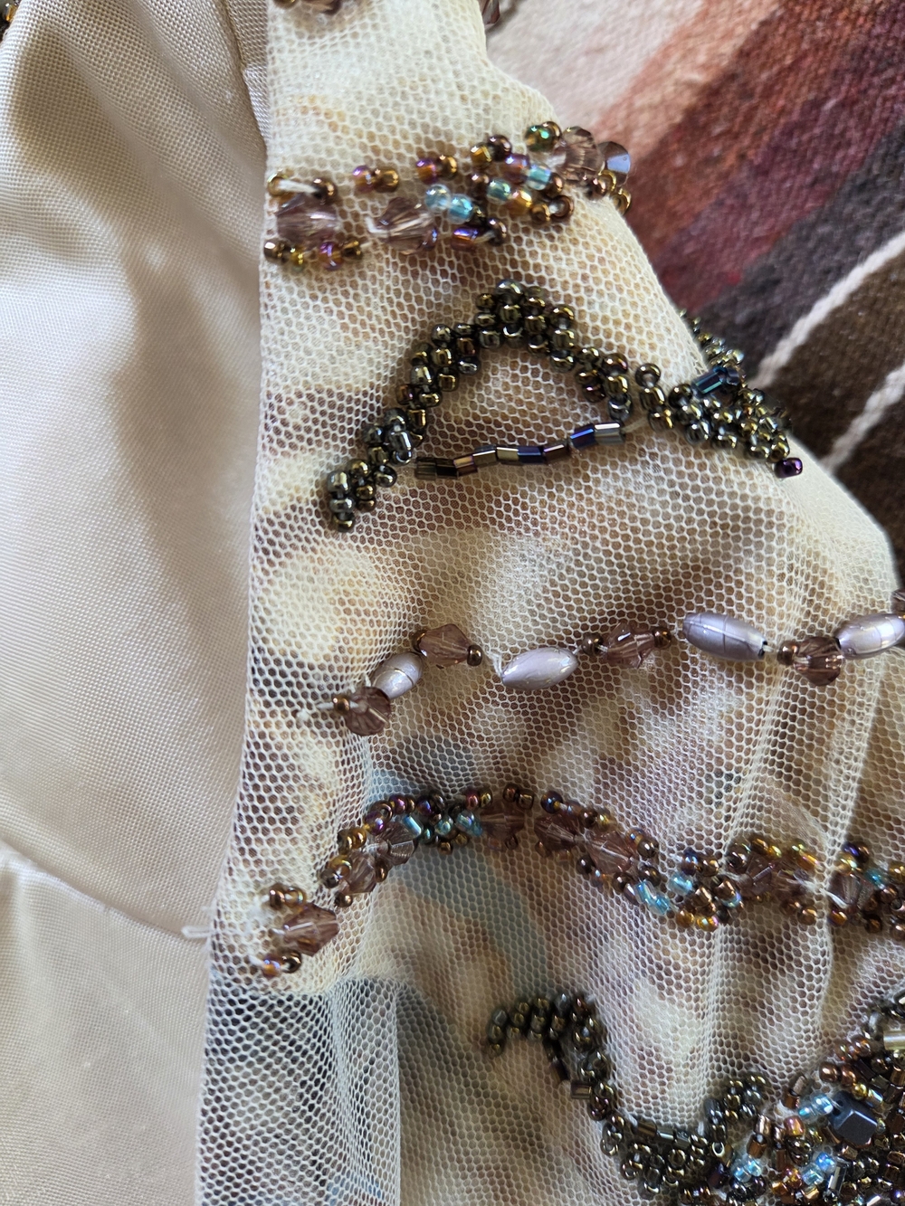 Sue Wong Ivory and Taupe Beaded Halter Midi Dress - Picture 9 of 16